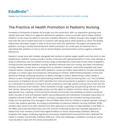 The Practice of Health Promotion in Pediatric Nursing