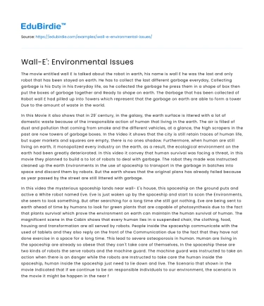 Wall-E’: Environmental Issues
