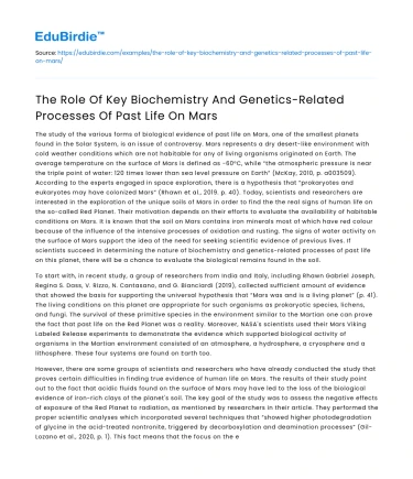 Key Biochemistry & Genetics in Mars’ Past Life