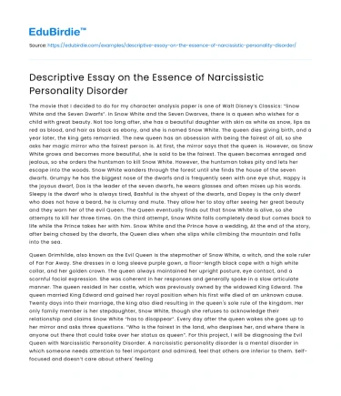 Descriptive Essay on the Essence of Narcissistic Personality Disorder