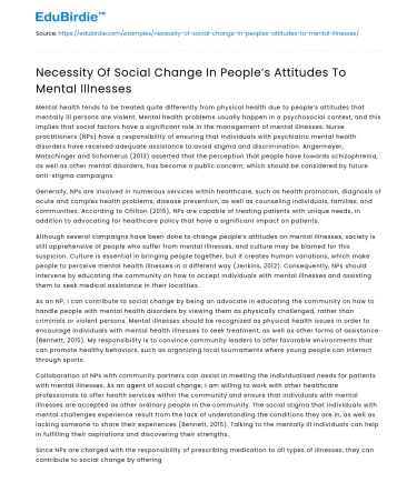 Necessity Of Social Change In People’s Attitudes To Mental Illnesses