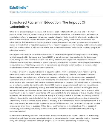 Structured Racism In Education: The Impact Of Colonialism