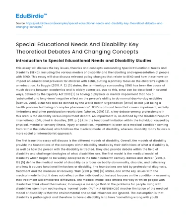 Special Educational Needs and Disability: Key Theoretical Debates
