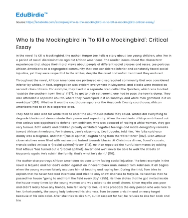 Who Is the Mockingbird in ‘To Kill a Mockingbird’: Critical Essay