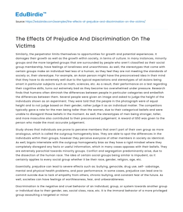 The Effects Of Prejudice And Discrimination On The Victims