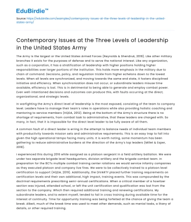 Current Leadership Issues in US Army