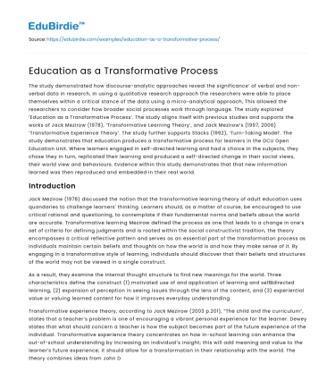 Education as a Transformative Process
