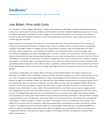 Joe Biden: Pros and Cons