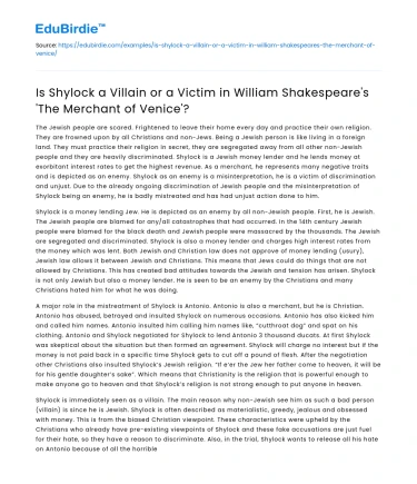 Shylock: Villain or Victim in ‘The Merchant of Venice’?