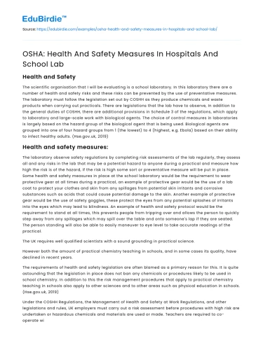 OSHA: Health And Safety Measures In Hospitals And School Lab