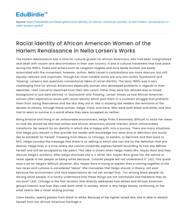 Racial Identity of African American Women in Harlem Renaissance Works