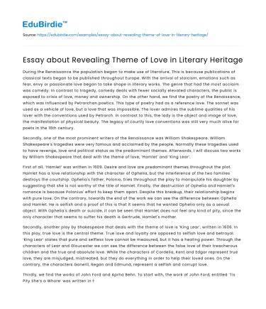 Essay about Revealing Theme of Love in Literary Heritage