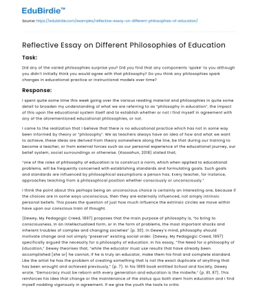 Reflective Essay on Different Philosophies of Education