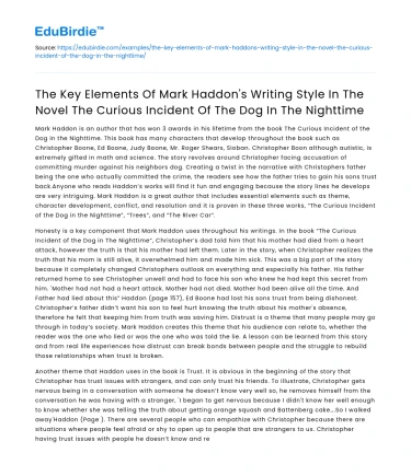 Key Elements of Mark Haddon’s Writing Style in The Curious Incident