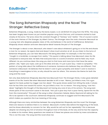 The Song Bohemian Rhapsody and the Novel The Stranger