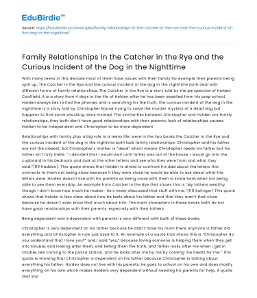 Family Relationships in Catcher in the Rye & Curious Incident