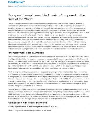 Essay on Unemployment in America Compared to the Rest of the World