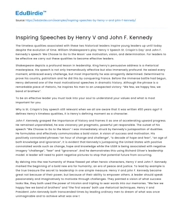 Inspiring Speeches by Henry V and John F. Kennedy