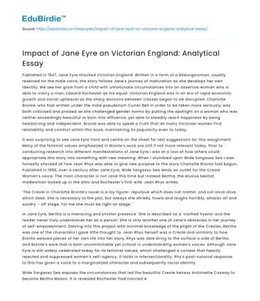 Impact of Jane Eyre on Victorian England: Analytical Essay