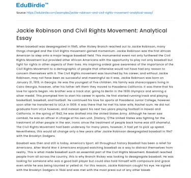 Jackie Robinson and Civil Rights Movement: Analytical Essay
