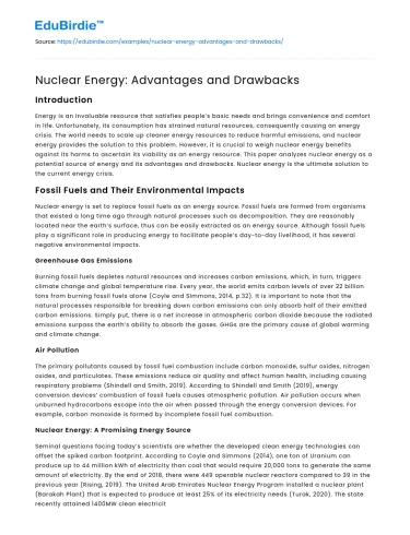 Nuclear Energy: Advantages and Drawbacks