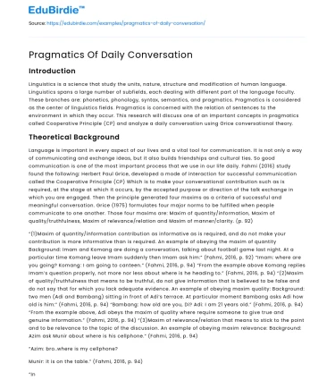 Pragmatics Of Daily Conversation