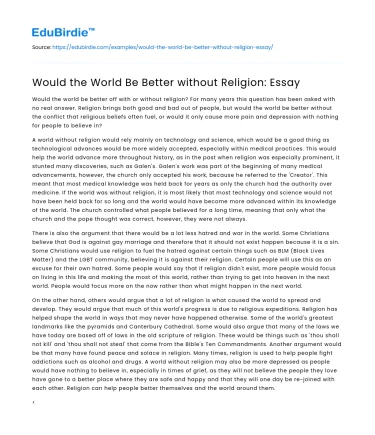 Would the World Be Better without Religion: Essay