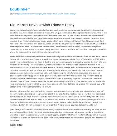 Did Mozart Have Jewish Friends: Essay
