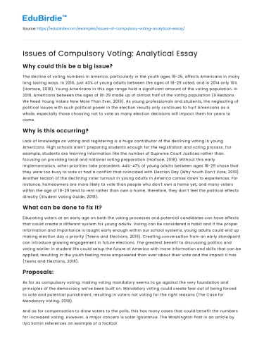 Issues of Compulsory Voting: Analytical Essay