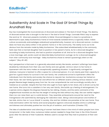 Subalternity And Scale In The God Of Small Things By Arundhati Roy