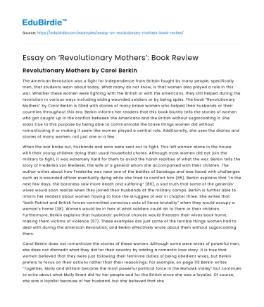 Essay on ‘Revolutionary Mothers’: Book Review