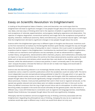 Essay on Scientific Revolution Vs Enlightenment