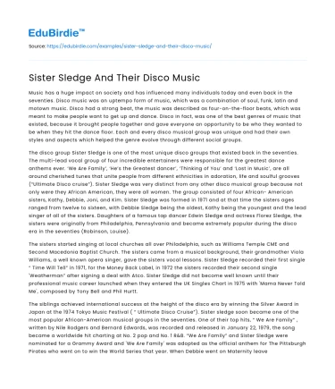 Sister Sledge And Their Disco Music