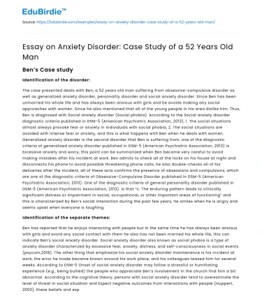 Anxiety Disorder: A Case Study of a Middle-Aged Man