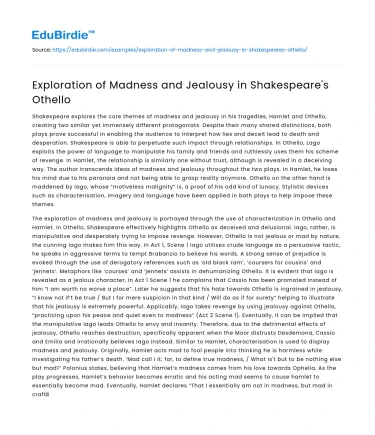 Exploration of Madness and Jealousy in Shakespeare’s Othello