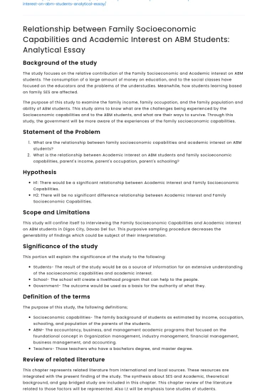Family SES & Academic Interest on ABM Students