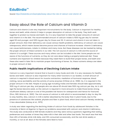 Essay about the Role of Calcium and Vitamin D