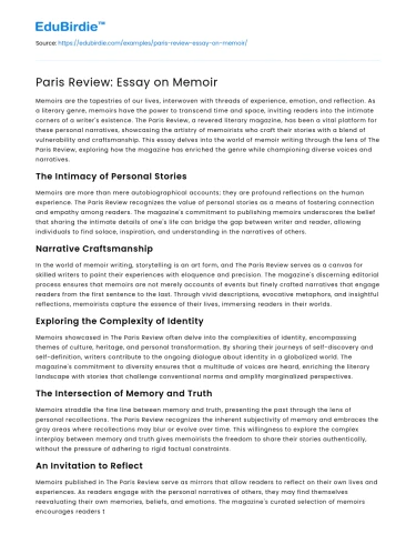 Paris Review: Essay on Memoir