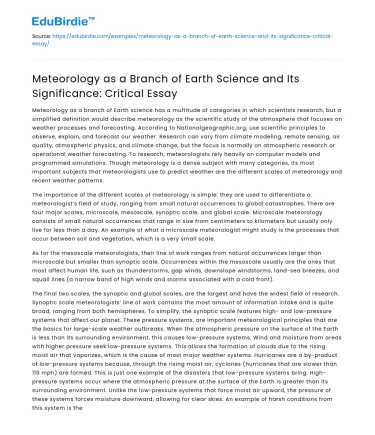 Significance of Meteorology in Earth Science