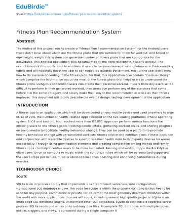 A Fitness Plan Recommendation System