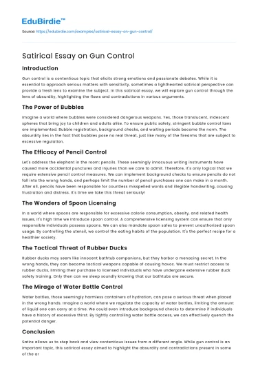 Satirical Essay on Gun Control