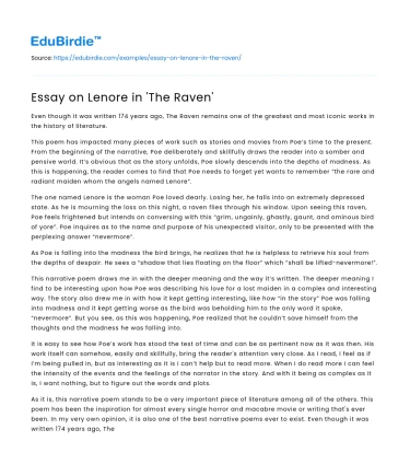 Essay on Lenore in ‘The Raven’