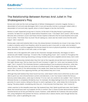 The Relationship Between Romeo And Juliet In The Shakespeare’s Play