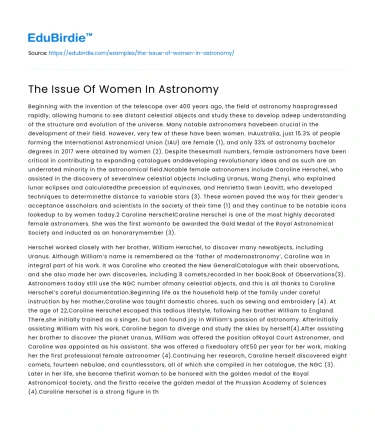 The Issue Of Women In Astronomy