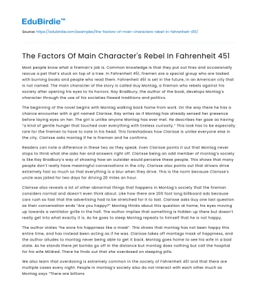 The Factors Of Main Character’s Rebel In Fahrenheit 451