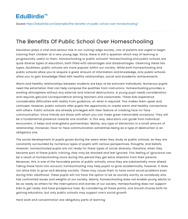 The Benefits Of Public School Over Homeschooling