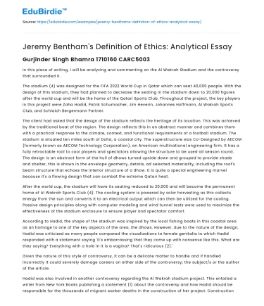 Jeremy Bentham’s Definition of Ethics: Analytical Essay