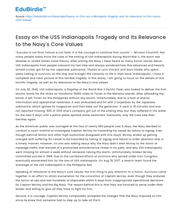 USS Indianapolis Tragedy: Relevance to Navy Values