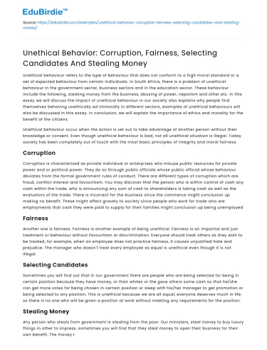 Unethical Behavior: Corruption, Fairness, and Money Theft