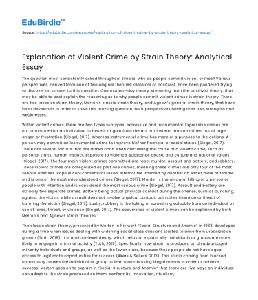Explanation of Violent Crime by Strain Theory: Analytical Essay